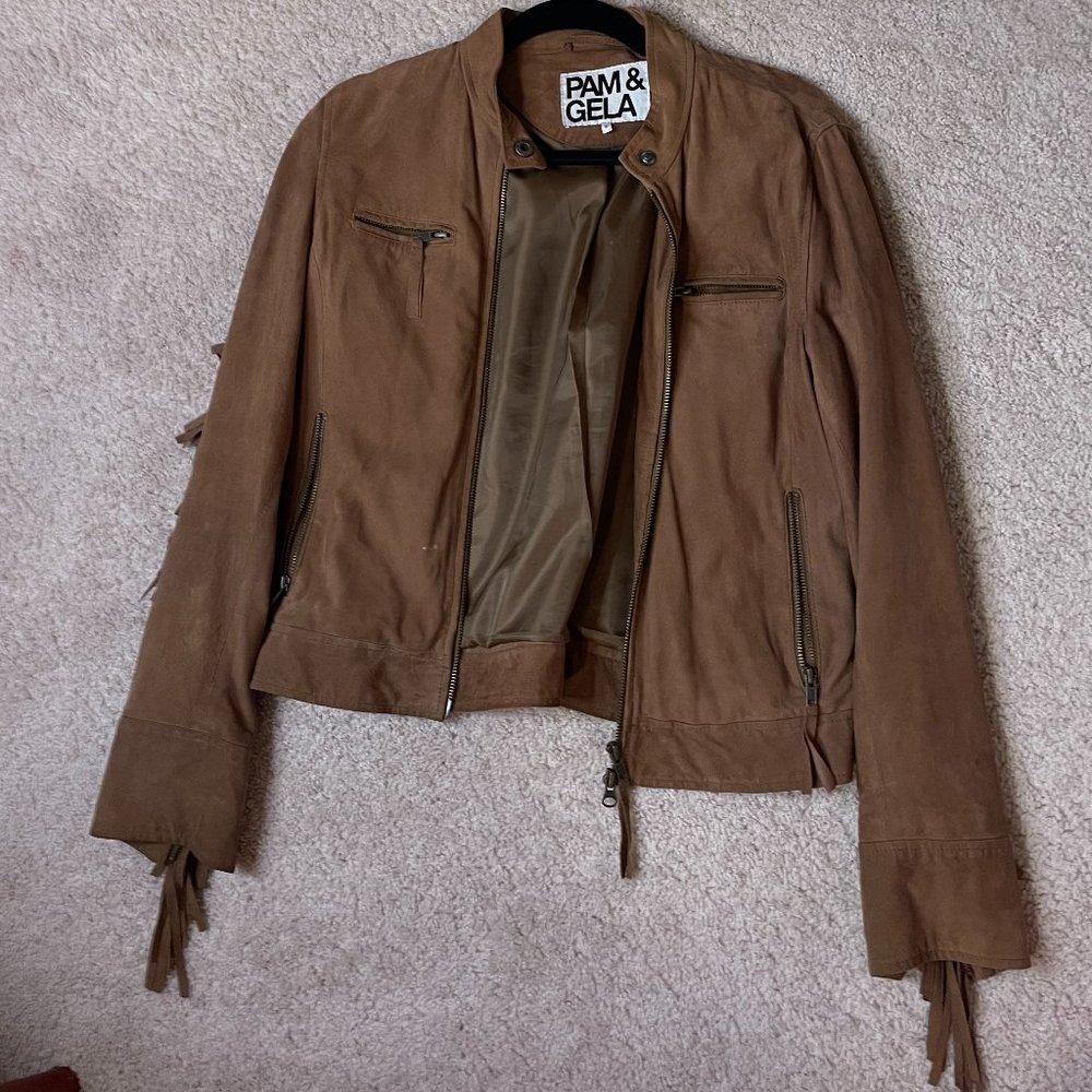 Pam & Gela Brown Suede Vintage Fringe Jacket Size M